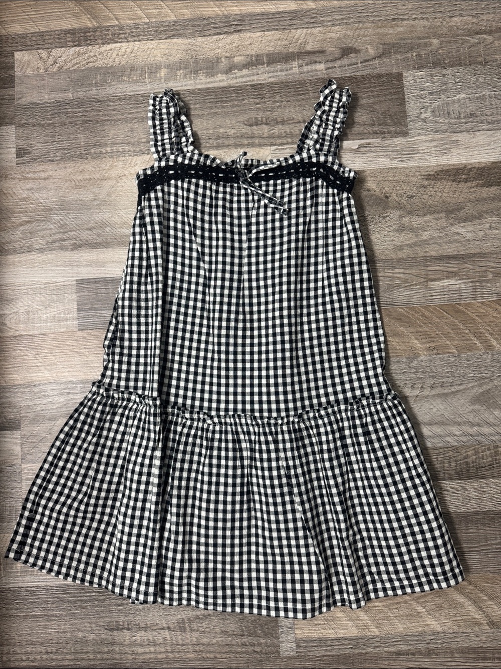Girls Black & White Gingham Sundress - Sleeveless Ruffle Straps never worn